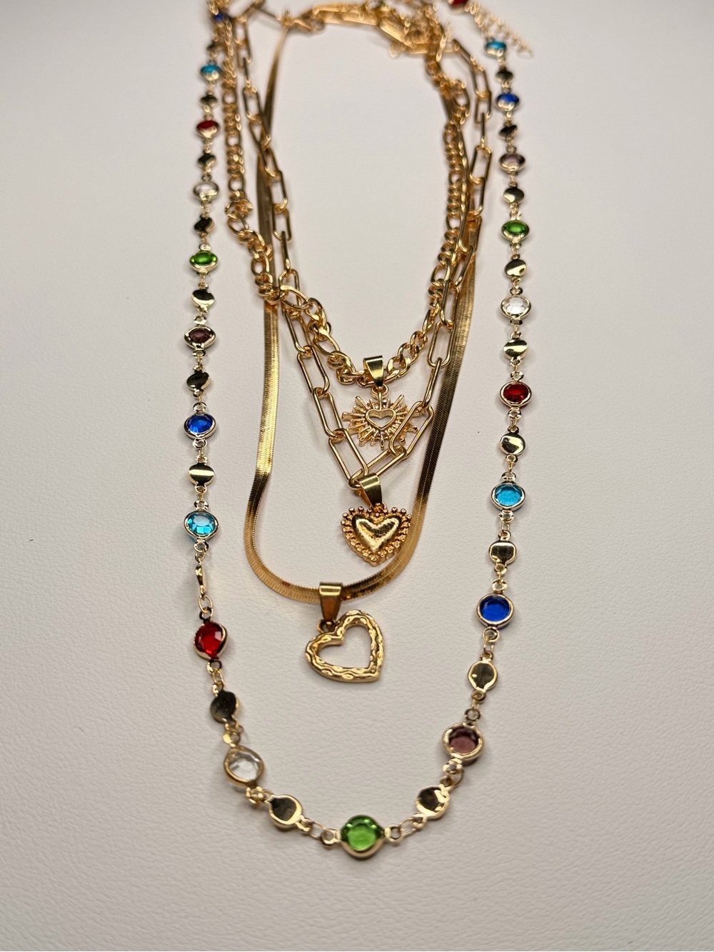 Gold Layered Heart & Sun Necklace with Multicolor Stones - Picture 10 of 10